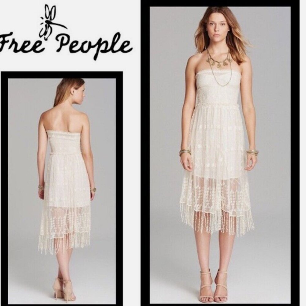 Free People Convertible Strapless Lace Mesh Slip Dress